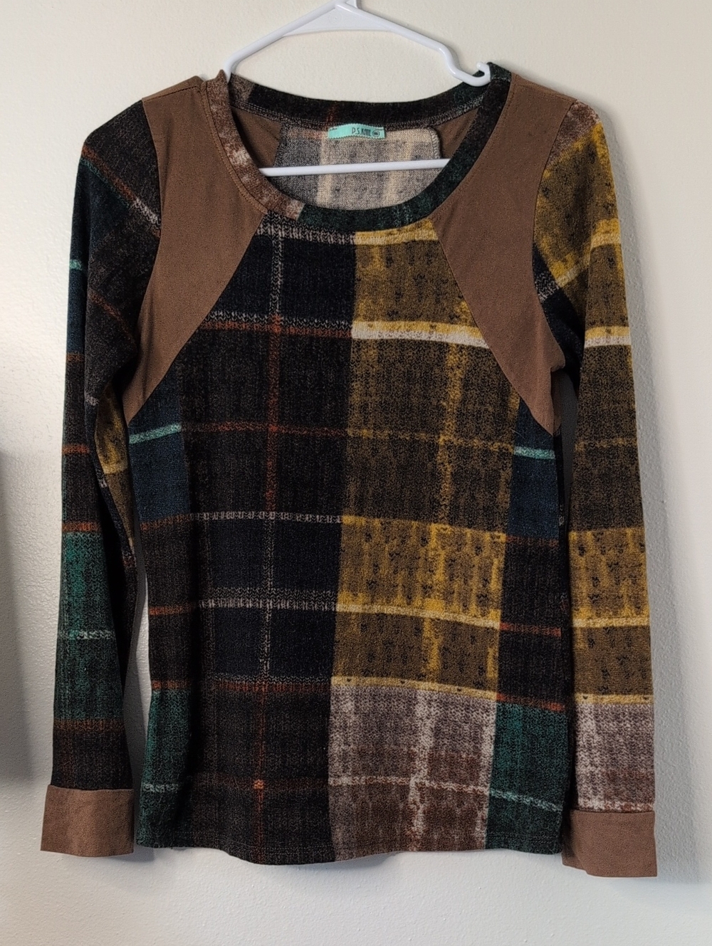 P.S. Kate Plaid Long-Sleeve Women’s Sweater - Brown, Mustard & Green